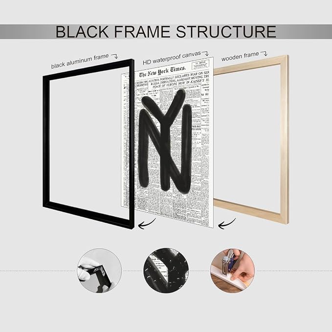 Black and White Newspaper Wall Art Vintage New York City Poster Trendy - Image 3