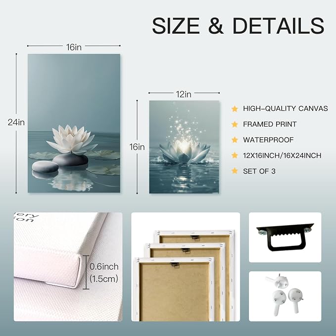 GELDSTEI Calm Zen Botanical Canvas Wall Art, Yoga Spa Meditation Room Decor - Image 6