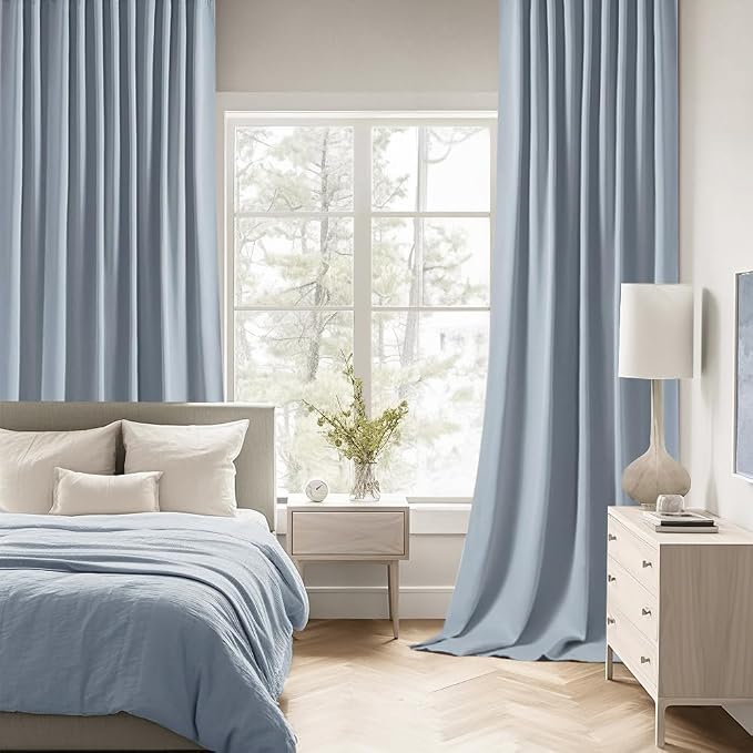 MIULEE Light Blue Back Tab Blackout Curtains 120 Inch Long 2 Panels Set - Image 2
