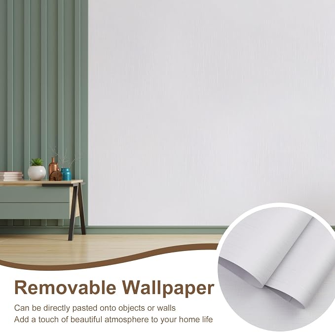 Grasscloth Peel and Stick Wallpaper White Gold Wallpaper 15.7"x 196" Thick - Image 9