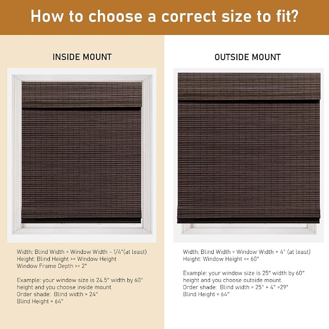 SEEYE Cordless Bamboo Roman Shades, Roll Up Blind Privacy Shade - Image 6