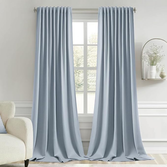 MIULEE Light Blue Back Tab Blackout Curtain 96 Inch Long 2 Panels Set by MIULEE