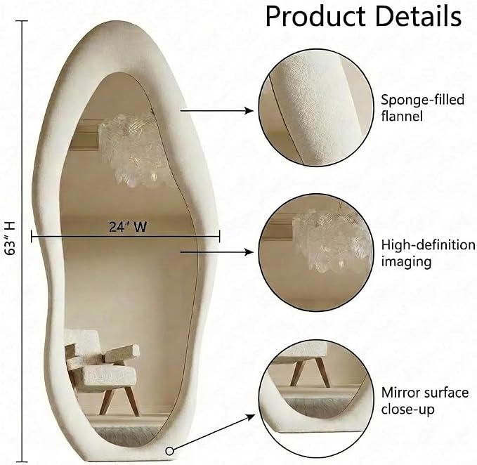 Honyee Full Length Mirror, Irregular Wavy Full Body Mirror - Image 4