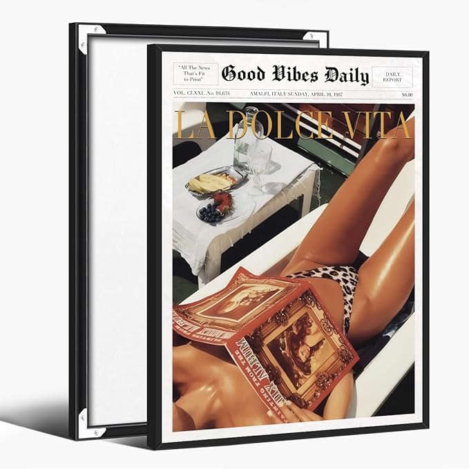 Trendy Newspaper Posters Vintage Good Vibes Daily Wall Art 60s La Dolce Vita by Unknown