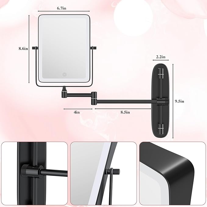 Wall Mounted Lighted Makeup Mirror, Rectangle Double Sided 1X/10X Magnifying - Image 7