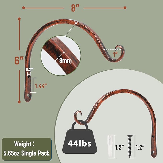 FEED GARDEN 2 Pack 8 Inch Hanging Plant Bracket Wall Hooks Decorative Plant - Image 4
