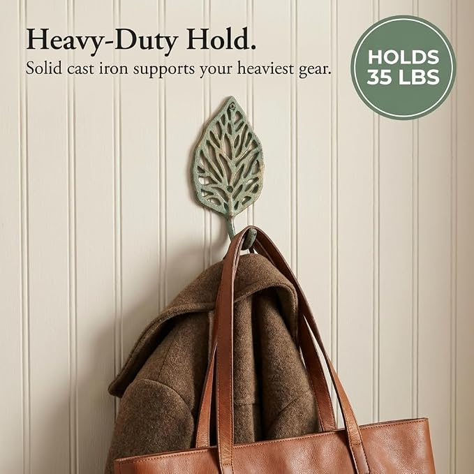 The Bridge Collection Leaf Wall Hook Cast Iron – Verdigris Green Botanical Coat - Image 4