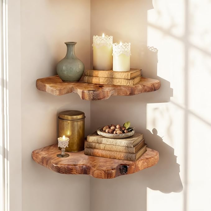 WELLAND Floating Corner Shelf Set of 2 Wall Mounted, 10.86 x 11.5 Inches by WELLAND