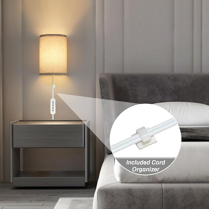 FINCMY Wall Sconce Light Plug in, Dimmable Sconces Wall Decor Set of 2 - Image 7