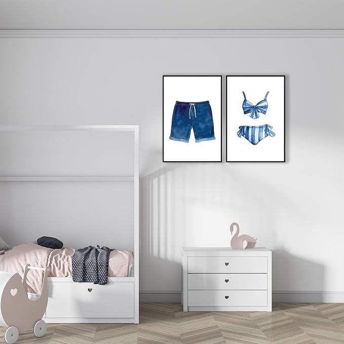 Liyark Set of 2 Retro Navy Blue And White Swimsuit Art Posters Beach Bathing - Image 6