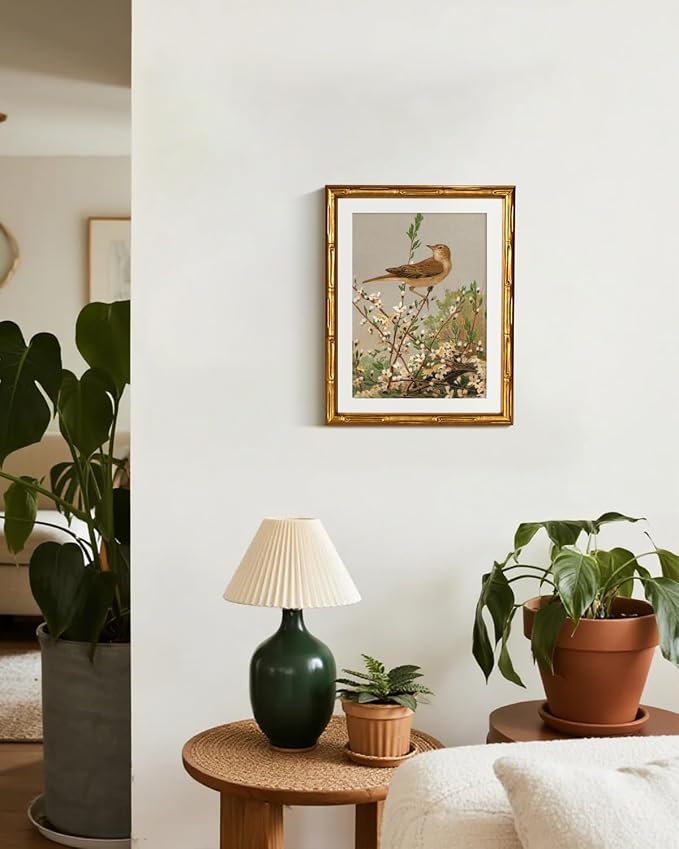 InSimSea Gold Bamboo Framed Canvas Wall Art, Spring Bird on Branch Paintings - Image 7