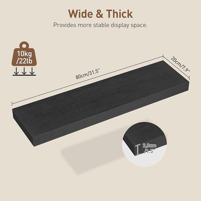 RALGEND Floating Shelves for Wall, 1.5" Thick Wall Shelf Set of 3 - Image 3