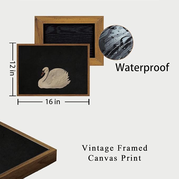 OIQArtOIQ Vintage Framed Wall Art Moody Grace Swan Canvas Art Prints Rustic - Image 4