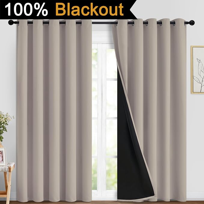 Yakamok 100% Blackout Curtains 96 Inches Long, 2 Thick Layers Heat and Full - Image 2
