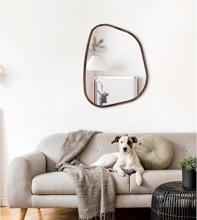 Asymmetrical Mirror Irregular Oval Wall Mirror Modern Wood Frame Unique Shape - Image 3