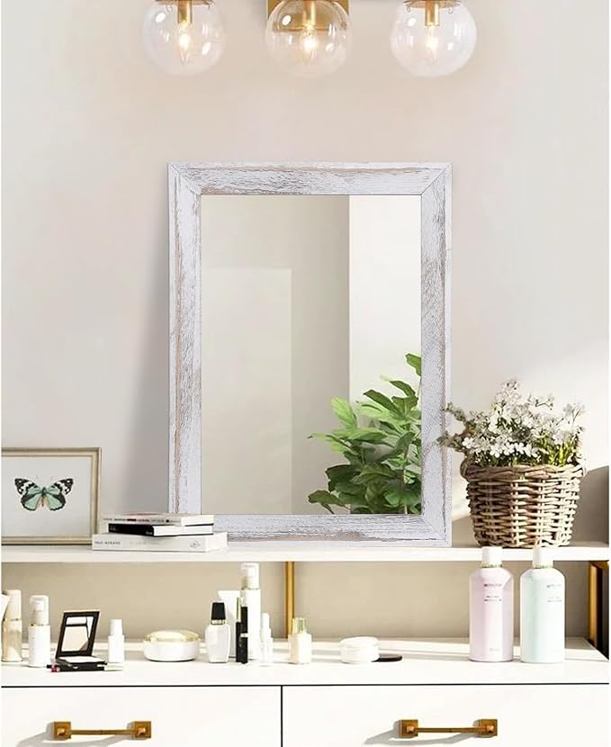 AAZZKANG Mirrors for Wall Rustic Wood Framed Hanging Mirror 20"x16" Decorative - Image 4
