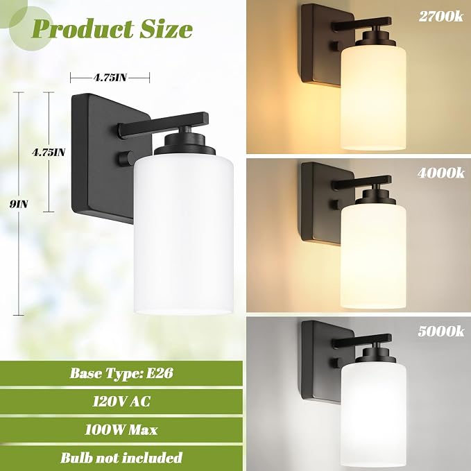 Set of 2 Wall Sconces for Bathroom, Modern Vanity Light Fixtures, Matte Black - Image 7