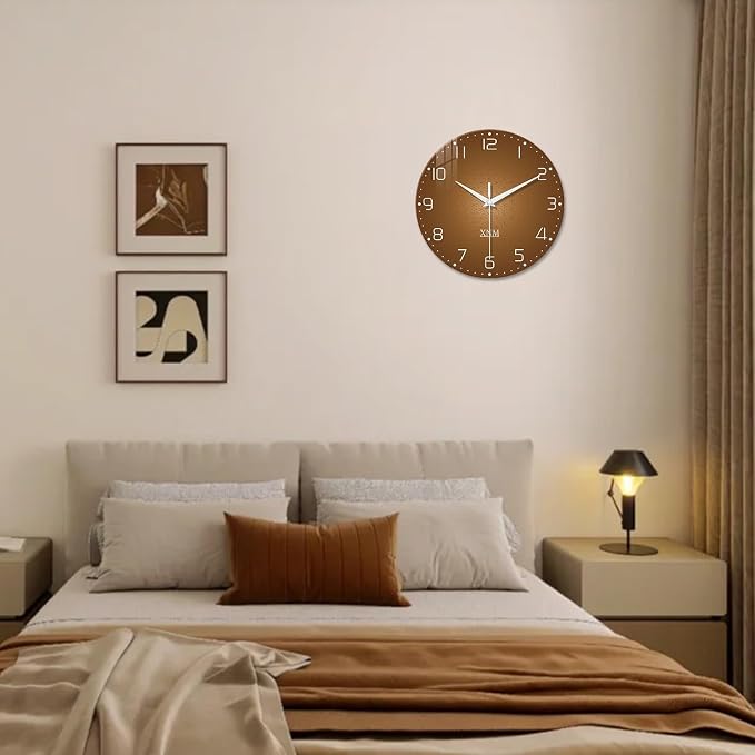 XNM Brown Wall Clock for Bedroom Glass Small Wall Clocks Battery Operated 12 - Image 4
