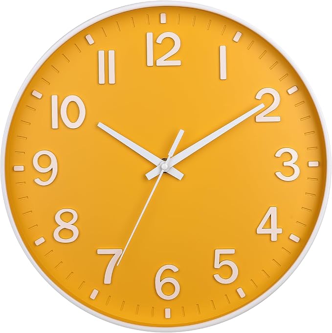 HZDHCLH Yellow Wall Clocks Battery Operated, 12 inch Silent Non Ticking Modern by HZDHCLH