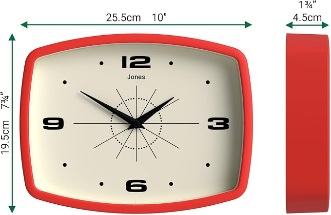 JONES CLOCKS® Movie Wall Clock | Rectangular Retro Clock | 25cm | Red | Cool - Image 4