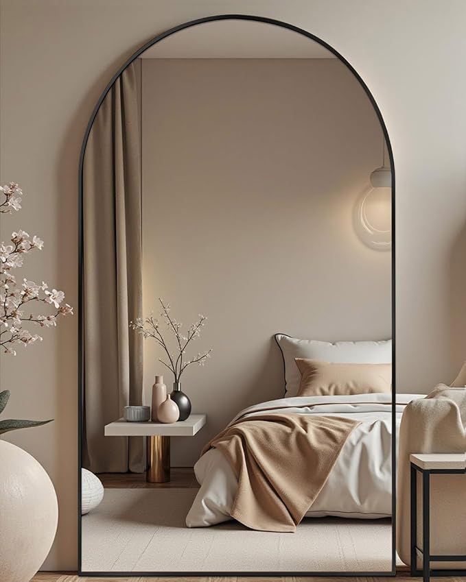 DMWOODFL 77"x38" Black Arched Full Length Mirror by DMWOODFL