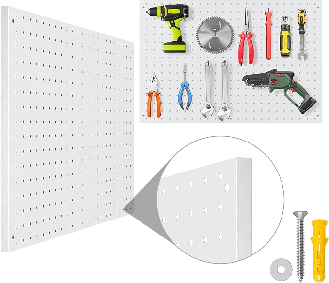 Peg Board, 2 Pack Metal Pegboard Panels White Pegboards Wall Organizer - Image 2