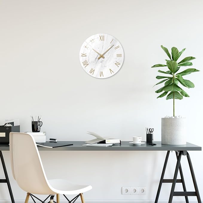White Small Wall Clocks Battery Operated Marble Analog Clock - Image 4