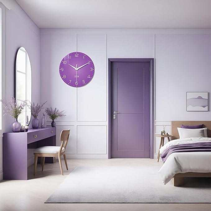 XNM Purple Wall Clock for Girls Bedroom 24 Inch Minimalist Large Wall Clocks - Image 4