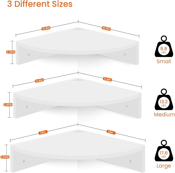 Homode Floating Corner Shelves, 12 Inch Deep Hanging Corner Display Shelf - Image 3