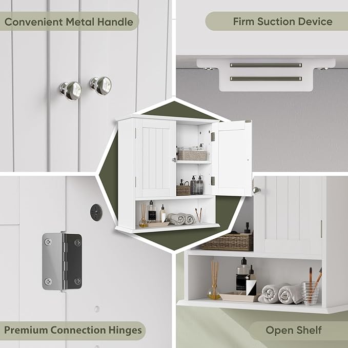 Smuxee White Bathroom Cabinet Wall Mounted, Small Bathroom Medicine Cabinet - Image 5