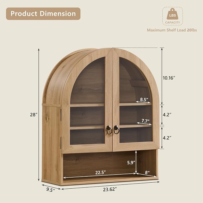 IFGET Bathroom Arched Wall Cabinet, 23.6'' Wide Medicine Cabinet - Image 2