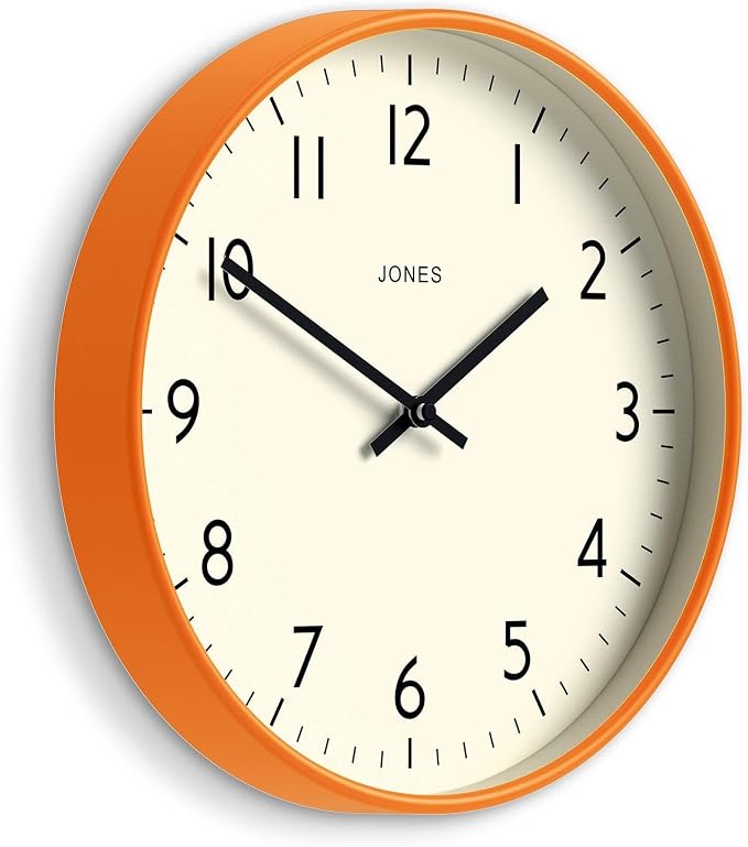 JONES CLOCKS® Studio wall Clock | Modern Round Style | 12 inch | Orange | Easy - Image 2
