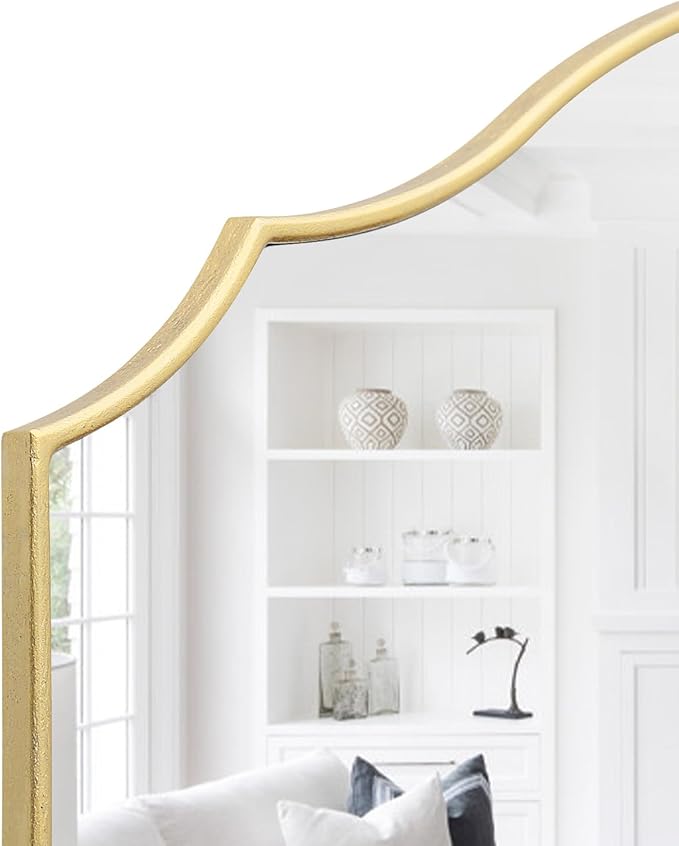 Besdomus Gold Scalloped Mirror for Dresser: 35"x26" Modern Wooden Mantel Mirror - Image 3