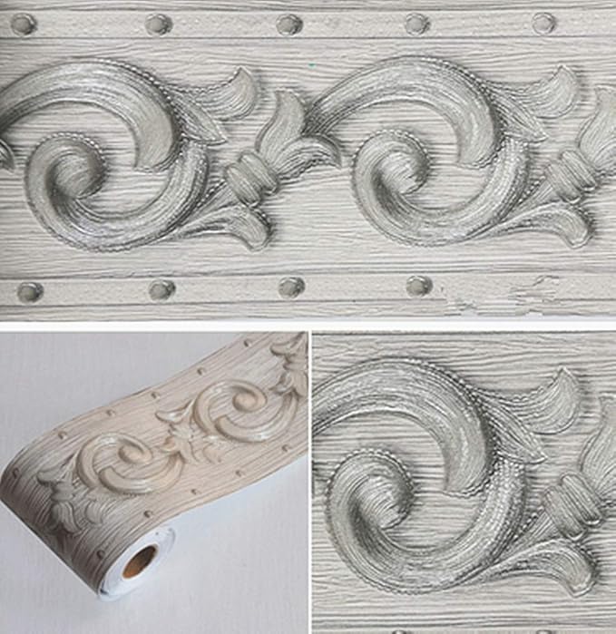 REDODECO Elegant Silver Grey Floral Molding Wallpaper Border Peel Stick Home - Image 2