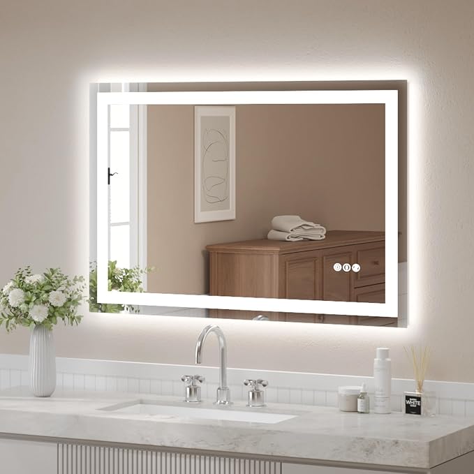 USHOWER LED Bathroom Mirror 48x32 Inch Tempered Glass by USHOWER