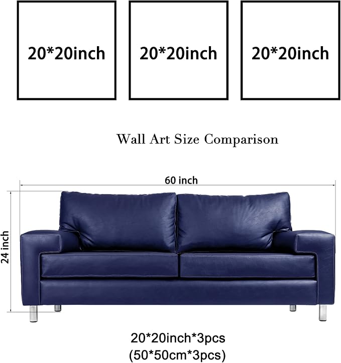 Wieco Art Blue Abstract Flowers 3 Panels Canvas Prints Wall Art Modern Pictures - Image 6
