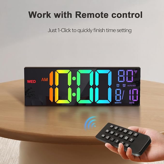 JALL 16.1" Large Digital Wall Mount Clock, Count Down Timer, Big LED, RGB Color - Image 3