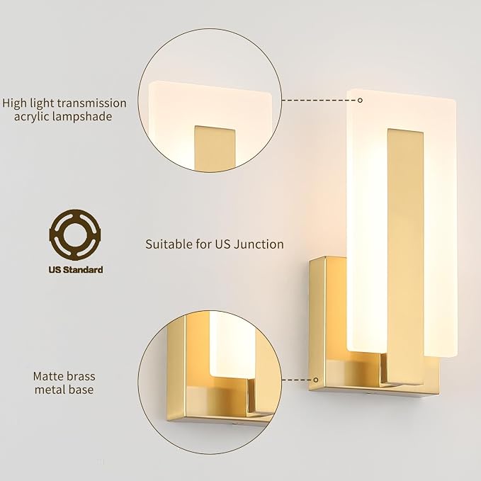 Joosenhouse Modern LED Wall Sconce Set of 2, Dimmable Hardwired Bathroom Vanity - Image 2