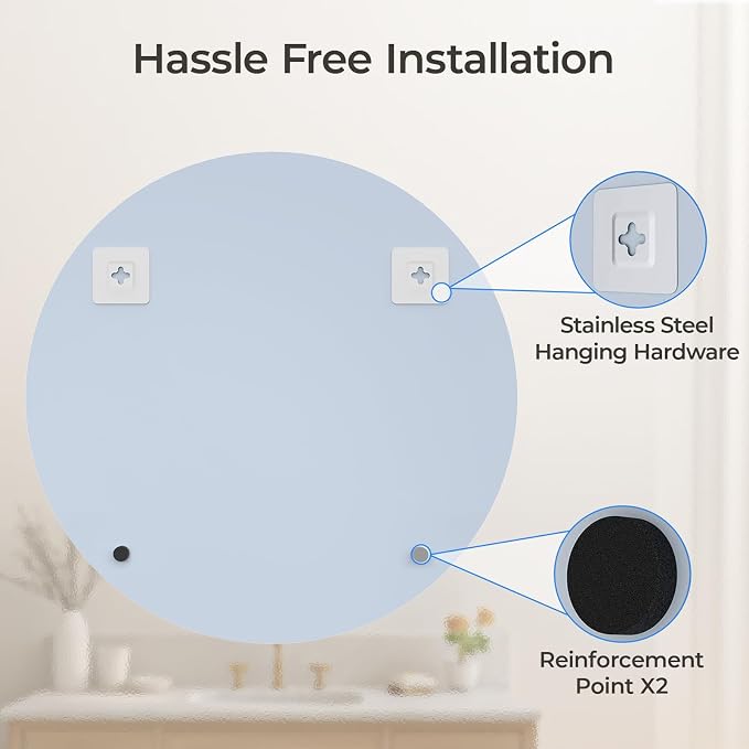 USHOWER 36" Round Frameless Wall Mirror - Image 5