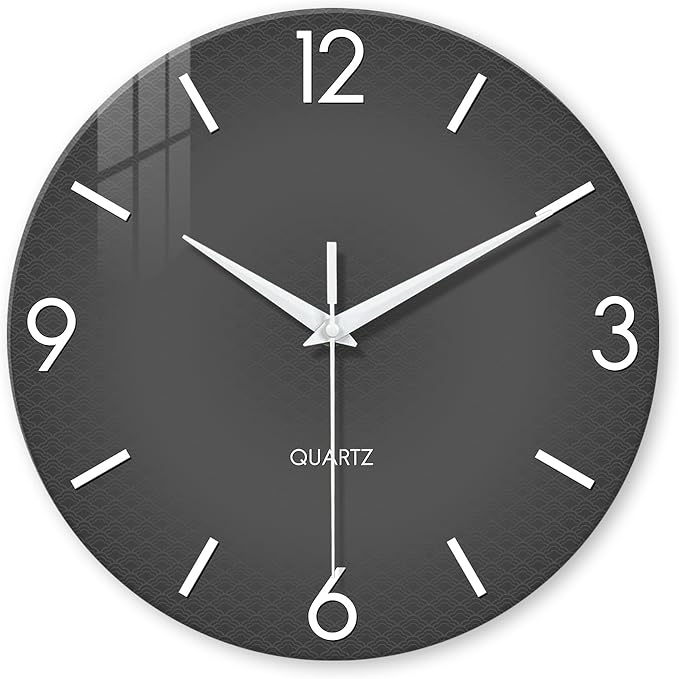 XFM Modern Wall Clock 12 Inch Silent Wall Clocks Battery Operated Grey Simple by XFMWallClock