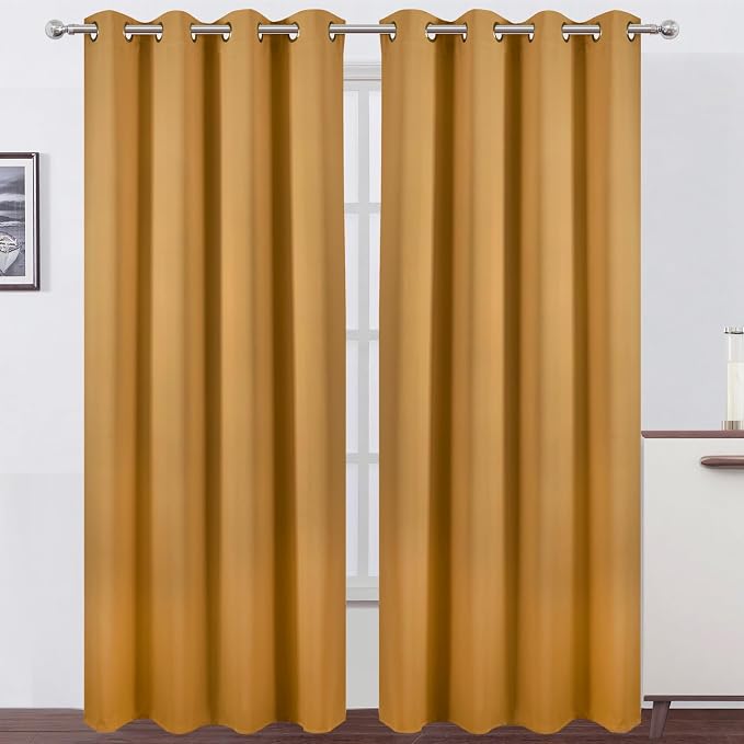 LEMOMO Mustard Yellow Thermal Blackout Curtains/52 x 95 Inch/Set of 2 Panels by Lemomo