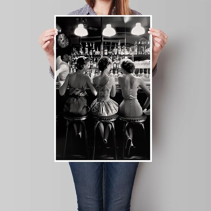 Vintage Black and White Posters Trendy Women Drink Cocktail Wall Art Funky - Image 6