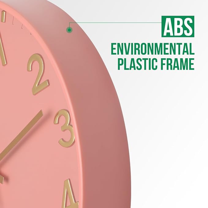 Wall Clock 12 Inch Pink Modern Simple Quartz Decorative Clock Non-Ticking - Image 4