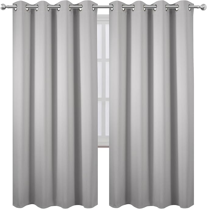 LEMOMO Blackout Curtains 66 x 72 Inch Long Light Grey Curtains Set of 2 Panels - Image 2