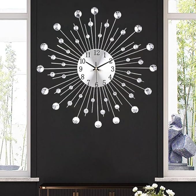 Large Wall Clock for Living Room Decor Non-Ticking Quiet Metal Quartz Clocks by SINMI