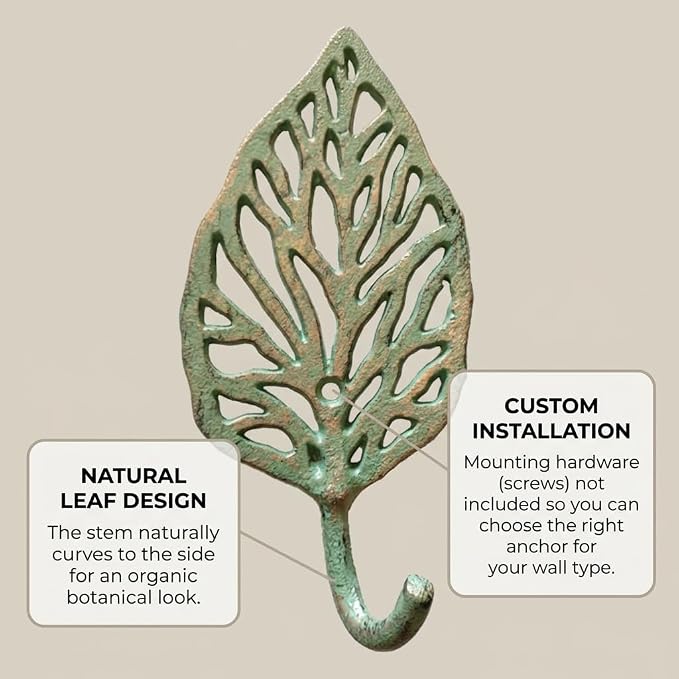 The Bridge Collection Leaf Wall Hook Cast Iron – Verdigris Green Botanical Coat - Image 6