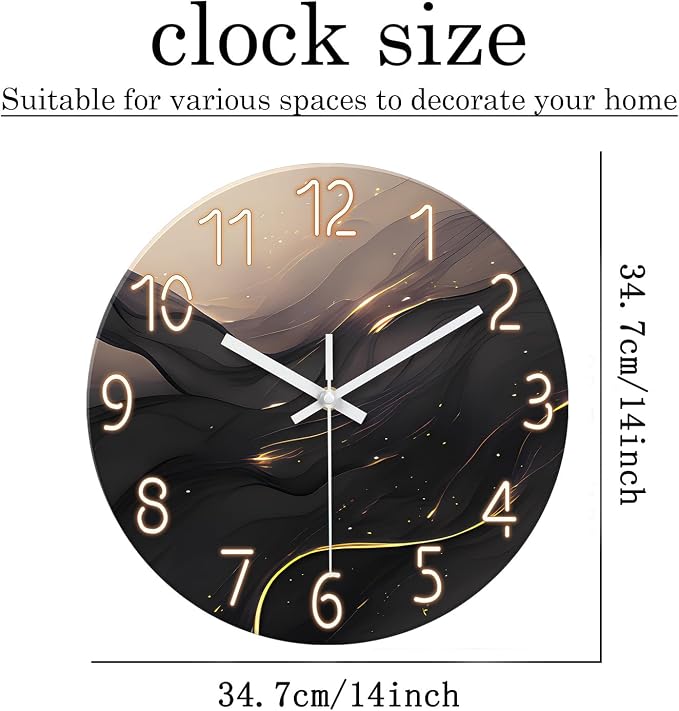 Black and Gold Wall Clocks Battery Operated 14 Inch Wall Clock Silent Non - Image 3