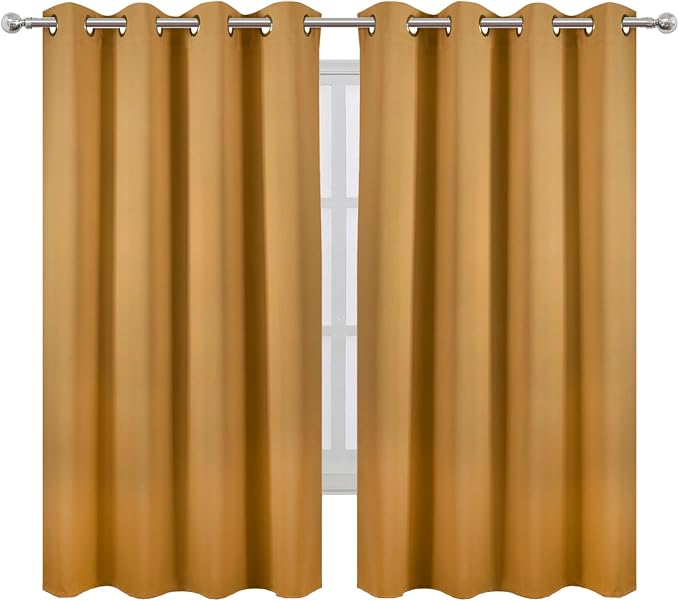LEMOMO Mustard Yellow Blackout Curtains 66 x 63 Inch Length/Set of 2 Curtain - Image 2