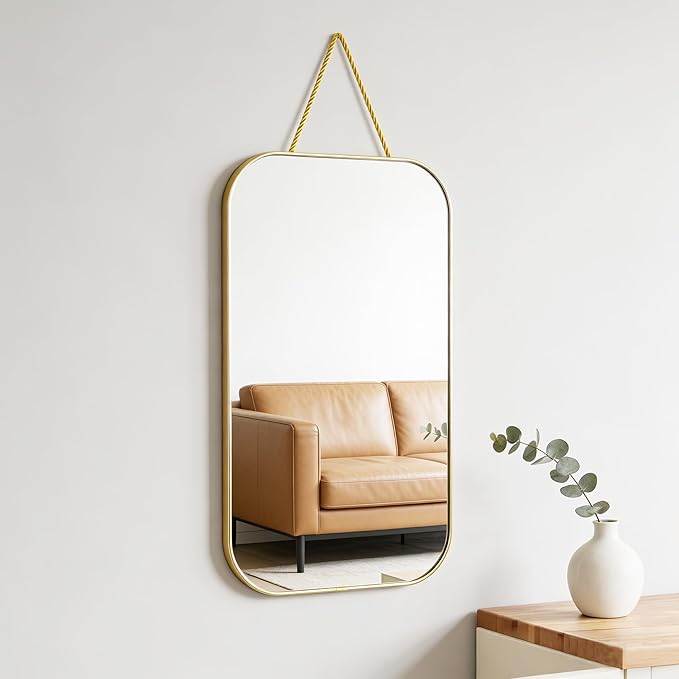 Gold Rectangular Wall Mirror, 15.6x9.2 Inch Modern Decorative Wall Mirror - Image 4