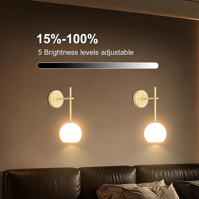 Wood Grain Battery Operated Wall Sconces Set of 2, Rechargeable Wireless Wall - Image 6